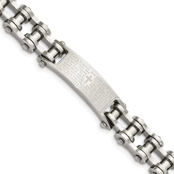 Chisel Stainless Steel Polished Spanish Lord's Prayer 9 inch Link ID Bracelet