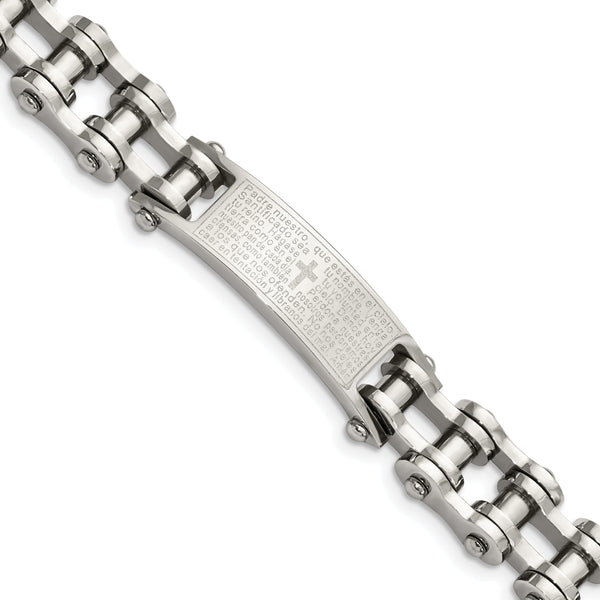 Chisel Stainless Steel Polished Spanish Lord's Prayer 9 inch Link ID Bracelet