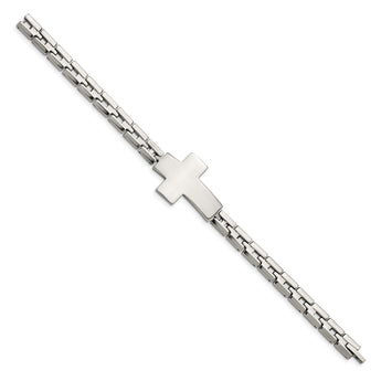Chisel Stainless Steel Polished Cross 8 inch Link Bracelet