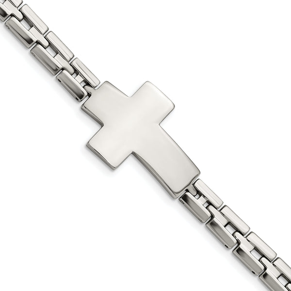 Chisel Stainless Steel Polished Cross 8 inch Link Bracelet