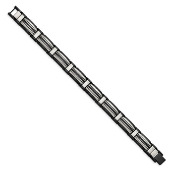 Chisel Stainless Steel Polished Black IP-plated with Black CZ 8.75 inch Link Bracelet
