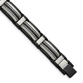 Chisel Stainless Steel Polished Black IP-plated with Black CZ 8.75 inch Link Bracelet