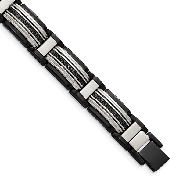Chisel Stainless Steel Polished Black IP-plated with Black CZ 8.75 inch Link Bracelet