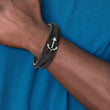 Chisel Stainless Steel Polished Anchor Black PU Leather 7.75 inch Bracelet with .5 inch Extension