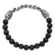 Stainless Steel Antiqued & Polished Buddha Lava Stone Beaded Stretch Bracel