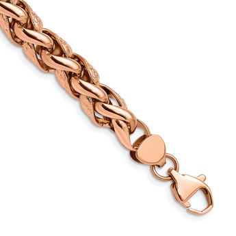 Chisel Stainless Steel Polished and Textured Rose IP-plated 8.75 inch Wheat Bracelet