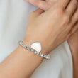 Stainless Steel Polished w/Grey Glass Beads Heart Dangle Stretch Bracelet