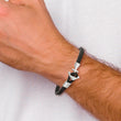 Stainless Steel Polished Anchor Black Leather 8in Bracelet