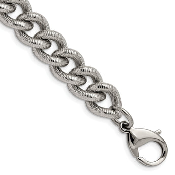 Chisel Stainless Steel Polished and Textured 14.5mm 8.25 inch Curb Bracelet