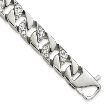 Chisel Stainless Steel Polished with CZ 8.5 inch Curb Link Bracelet