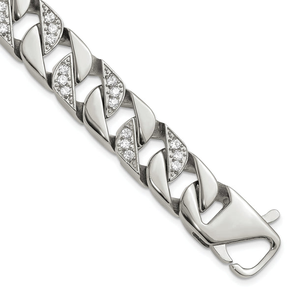 Chisel Stainless Steel Polished with CZ 8.5 inch Curb Link Bracelet