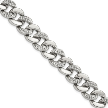 Chisel Stainless Steel Polished with CZ 8 inch Curb Link Bracelet