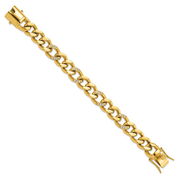 Chisel Stainless Steel Polished Yellow IP-plated with CZ 8 inch Curb Link Bracelet