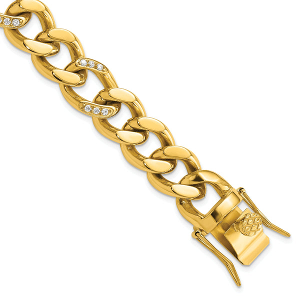 Chisel Stainless Steel Polished Yellow IP-plated with CZ 8 inch Curb Link Bracelet
