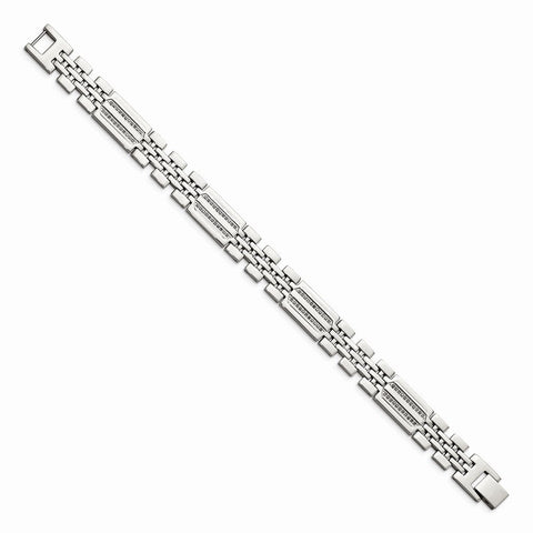 Sophisticated Stainless Steel Polished With Diamonds Fancy 8.75 Inch Bracelet