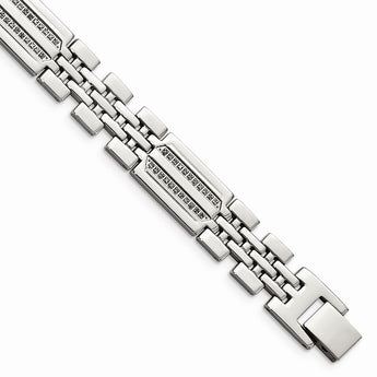 Sophisticated Stainless Steel Polished With Diamonds Fancy 8.75 Inch Bracelet