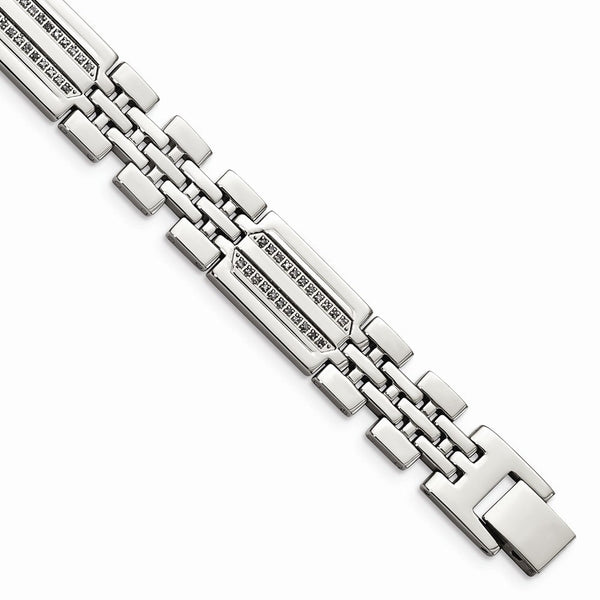 Sophisticated Stainless Steel Polished With Diamonds Fancy 8.75 Inch Bracelet