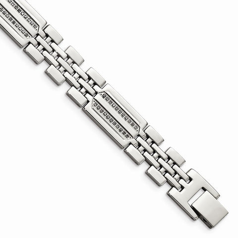 Sophisticated Stainless Steel Polished With Diamonds Fancy 8.75 Inch Bracelet