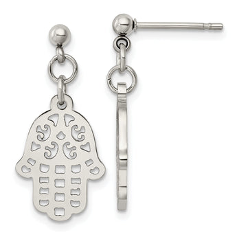 Chisel Stainless Steel Polished Chamseh/Hamsa Post Dangle Earrings