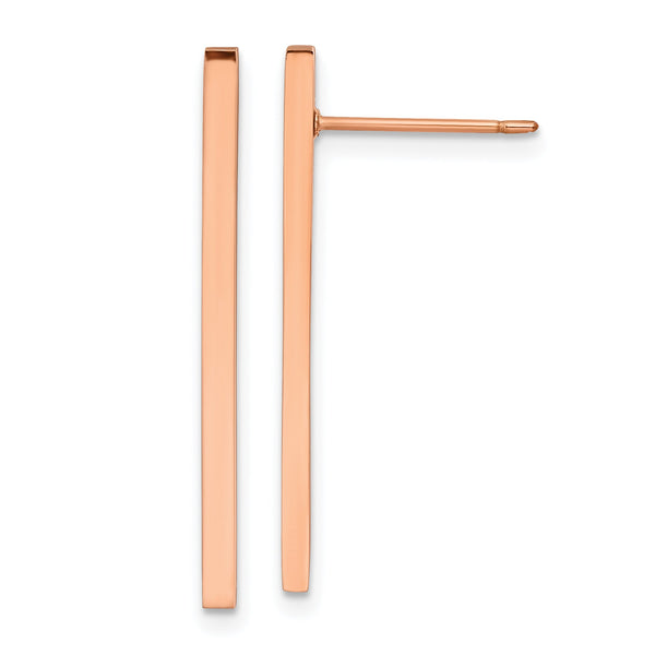 Chisel Stainless Steel Polished Rose IP-plated Bar Post Earrings