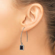 Stainless Steel Polished w/Blk Carbon Fiber Dangle Shepherd Hook Earrings