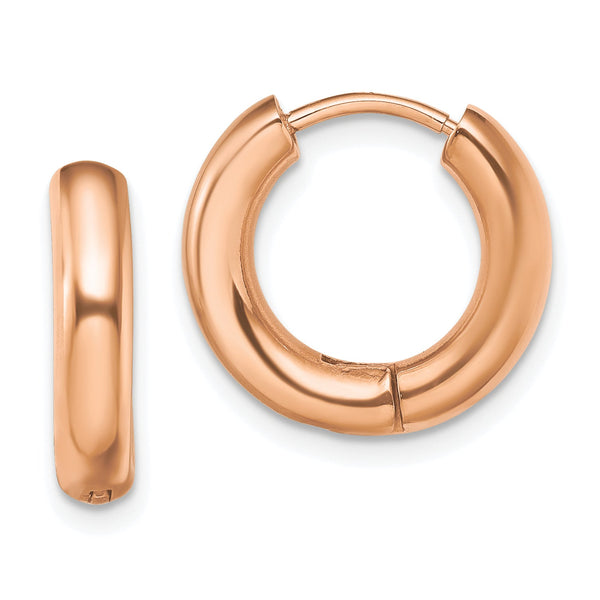 Chisel Stainless Steel Polished Rose IP-plated 3.5mm Hinged Hoop Earrings