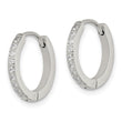 Stainless Steel Polished with Preciosa Crystal 2mm Hinged Hoop Earrings