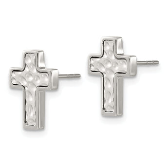 Chisel Stainless Steel Brushed Polished and Textured Cross Post Earrings