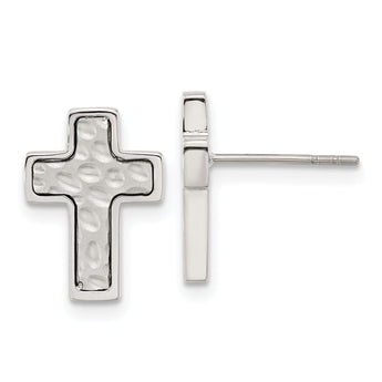 Chisel Stainless Steel Brushed Polished and Textured Cross Post Earrings