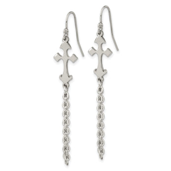 Chisel Stainless Steel Polished Cross Dangle Shepherd Hook Earrings