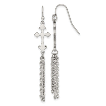 Chisel Stainless Steel Polished Cross Dangle Shepherd Hook Earrings