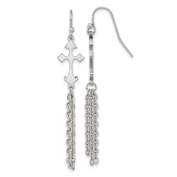 Chisel Stainless Steel Polished Cross Dangle Shepherd Hook Earrings