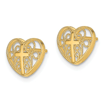 14k Heart w/Cross Post Earrings