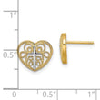 14K w/Rhodium Filigree Cross Center Heart Post Earrings