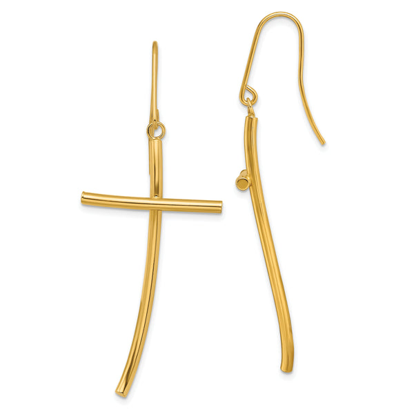 14K Polished Cross Dangle Earrings