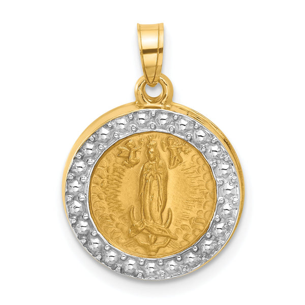 14k and Rhodium Hollow Lady of Guadalupe Pendant