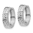 14k White Gold Diamond-cut Hinged Hoop Earrings