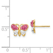 14k Pink/White Crystal Butterfly Post Earrings