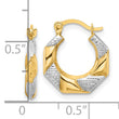 14K with White Rhodium Polished and Textured Hoop Earrings