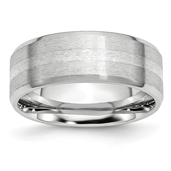 Cobalt Sterling Silver Inlay Satin/Polished Beveled Edge 8mm Band