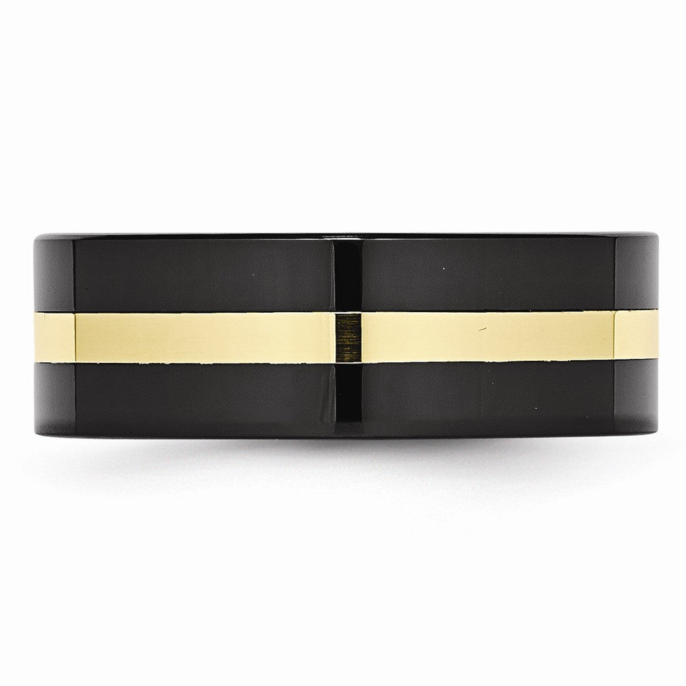 Ceramic Flat Black with 14k Inlay 8mm Polished Band – Birthstone