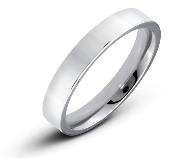 Men's Stainless Steel Flat 4mm Polished Comfort Fit Wedding Band Ring - Birthstone Company