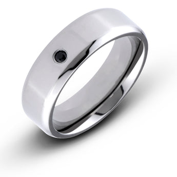 7MM Beveled Black CZ Diamond Titanium Wedding Band Ring - Birthstone Company