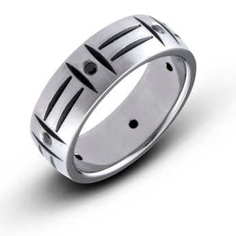 Beveled Edge Black and Silver Tone Mens 8mm Titanium Wedding Band Ring - Birthstone Company