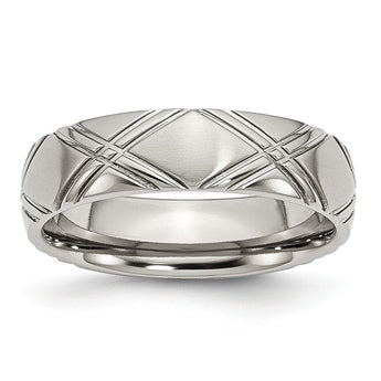 Stainless Steel Criss-cross Design 6mm Brushed and Polished Band