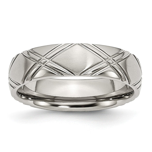 Stainless Steel Criss-cross Design 6mm Brushed and Polished Band