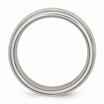 Stainless Steel Polished/Brushed Criss-cross Design 7mm Ridged Edge Band