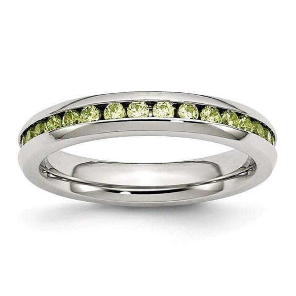 Stainless Steel 4mm August Light Green CZ Ring