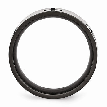 Stainless Steel 7mm Black IP-plated Crosses Brushed/Polished Band