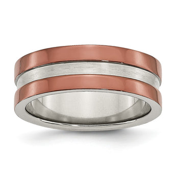 Stainless Steel 8mm Brown IP-plated Polished w/Brushed Center Band